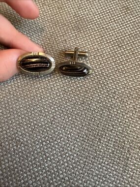 Silver and Black Oval Women's Cuff Links